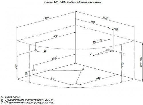 картинка Акриловая ванна Aquanet Palau 140x140 205535 без гидромассажа от магазина Сантехстрой
