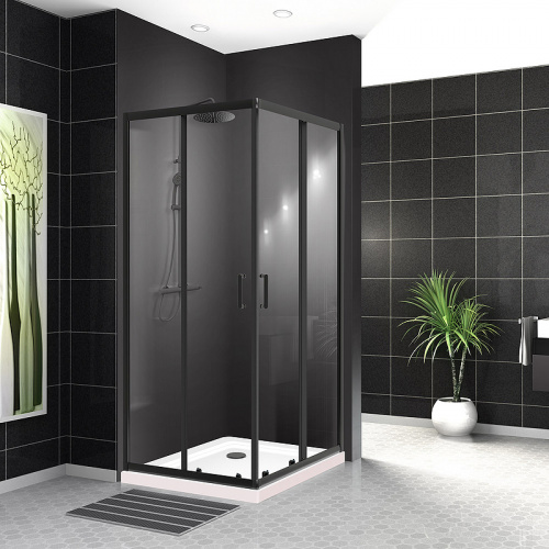 картинка Душевой уголок BelBagno Uno 90х90 UNO-195-A-2-90-C-NERO профиль Черный матовый стекло прозрачное от магазина Сантехстрой