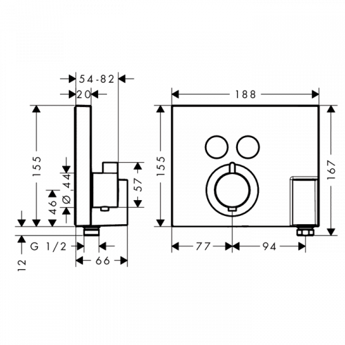 картинка HG ShowerSelect Встраиваемый термостат для душа, 2 источника с кнопками вкл/выкл.,держ для душа (внешняя часть), цвет: хром от магазина Сантехстрой