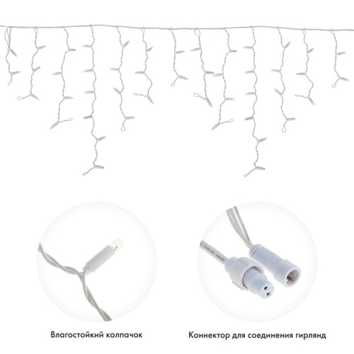 картинка Гирлянда Айсикл 4,8х0,6 м,  с эффектом мерцания,  белый ПВХ,  176LED,  цвет: Белый,  230В от магазина Сантехстрой
