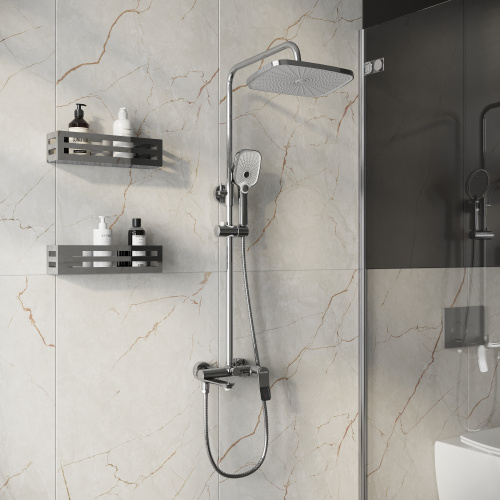 картинка Душевая стойка Advans 500.K35.09.100 с верхним душем, ручной лейкой и смесителем, хром глянцевый от магазина Сантехстрой