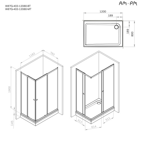 картинка W87G-403-12080-MT Sunny душ огражд прямоугольн, раздвижн двери 120x80 серебро,стекло прозрачн от магазина Сантехстрой
