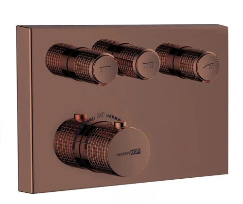 фото смеситель для ванны и душа wasserkraft elbe 7400 7758 thermo термостатический, розовое золото купить в москве с доставкой по всей россии.