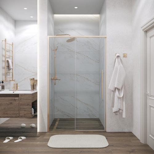 картинка Дверь в нишу Grossman Galaxy 100.K33.01.110.32.00 (110х195) золото сатин,стекло прозрачное,раздвижная, 1 место от магазина Сантехстрой