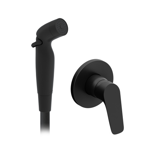 картинка 777510300 Jupiter, смеситель монтируемый в стену с гиг. душем, черный от магазина Сантехстрой