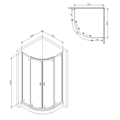 картинка W88G-205-090BT64 X-Joy Twin Slide,  Душевое ограждение без  поддона, 90x90, профиль черный от магазина Сантехстрой