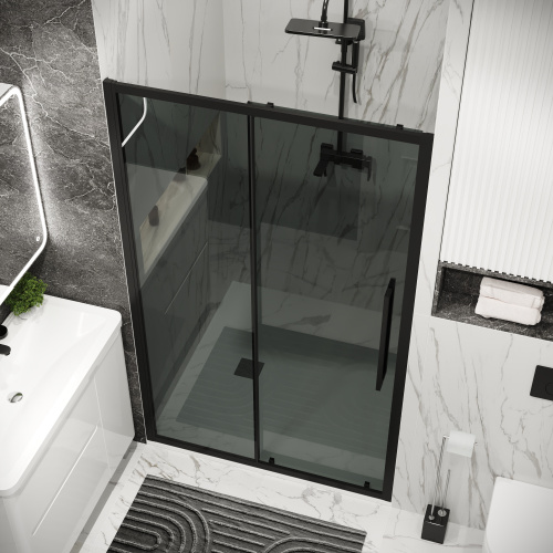 картинка Дверь в нишу Grossman Cosmo 100.K33.02.130.21.10 (130х195) черный матовый,стекло тонированное,раздвижная, 1 место от магазина Сантехстрой