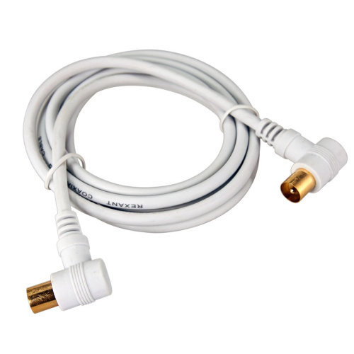 картинка Шнур ТВ штекер - ТВ штекер,  угловой,  длина 1,5 метра,  белый REXANT от магазина Сантехстрой