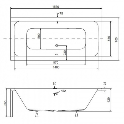 картинка Акриловая ванна 155х70 см Besco Quadro WAQ-155-PK от магазина Сантехстрой
