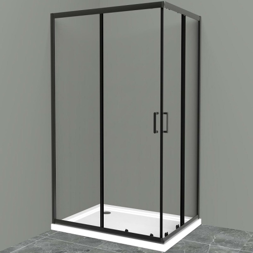 картинка Душевой уголок BelBagno Uno 120х90 UNO-195-AH-2-120/90-C-NERO профиль Черный матовый стекло прозрачное от магазина Сантехстрой