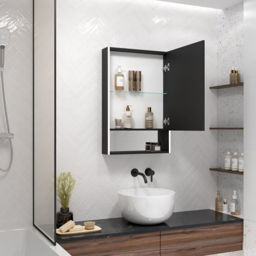 картинка Зеркало-шкаф Art&Max Foggia 60 AM-Fog-600-800-1D-R-DS-F-Nero правый черный от магазина Сантехстрой