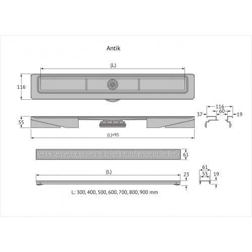 картинка Душевой лоток Berges Wasserhaus B1 Antik 800 090126 с решеткой Хром матовый от магазина Сантехстрой