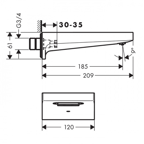 фото hg metropol излив на ванну 185мм, настенный, цвет: белый матовый