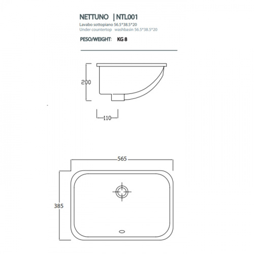 картинка Artceram WASHBASINS NETTUNO  Раковина встраиваемая снизу 56Х38 см, без отв под смеситель,  без крепежа ACA001, цвет белый. от магазина Сантехстрой