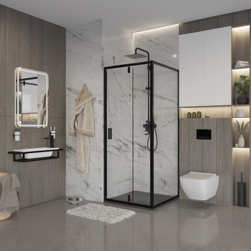 картинка Душевое ограждение Niagara Nova NG-83-9AB-A90B (90х90х195) квадрат,черный,дверь распашная,стекло прозрачное,2 места от магазина Сантехстрой