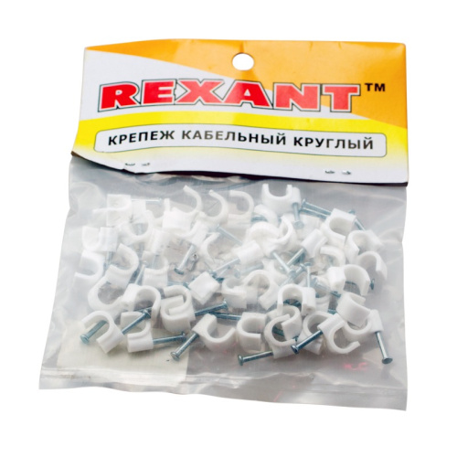 картинка Крепеж кабеля круглый 7 мм,  белый (упак.  50 шт) REXANT от магазина Сантехстрой