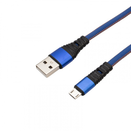 картинка Кабель REXANT USB-microUSB 1 м,  плоский провод,  синяя джинсовая оплетка от магазина Сантехстрой