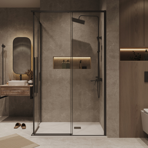 картинка Душевое ограждение Grossman Galaxy 1/2.K33.01.11.21.00-1/2.K33.01.90.21.00 (110х90х195) раздвижная,черный матовый,стекло прозрачное,2 места от магазина Сантехстрой