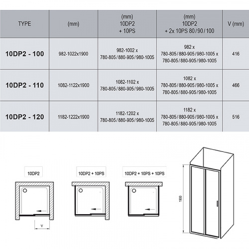 картинка Душевая дверь Ravak 10° 10DP2 110 0ZVD0100Z1 профиль Белый стекло Transparent от магазина Сантехстрой