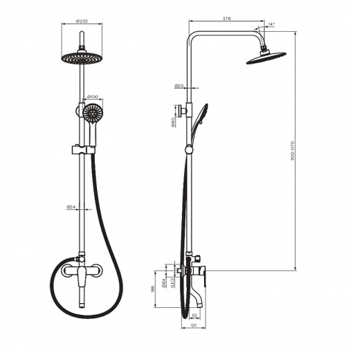 картинка D0740900 Душевая система Prime со смесителем для ванны и душа, хром от магазина Сантехстрой