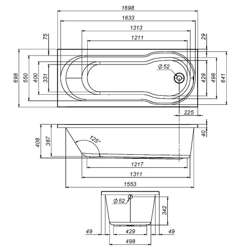картинка W88A-170-070W-R X-Joy, каркас в комплекте с монтажным набором 170х70 см, шт от магазина Сантехстрой