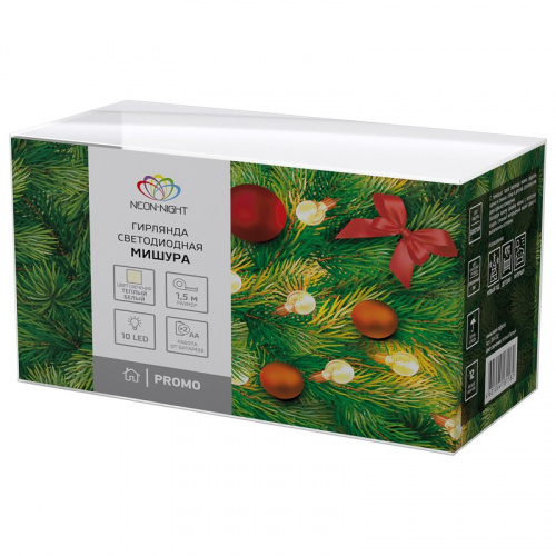 картинка Гирлянда светодиодная Мишура золотая 10 LED,  1,5 м,  прозрачный ПВХ,  теплое белое свечение,  2 х АА (батарейки не в комплекте) NEON-NIGHT от магазина Сантехстрой