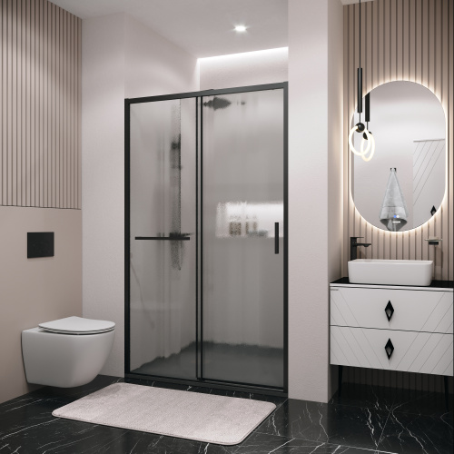 картинка Дверь в нишу 100.K33.05.130.21.02 Style (130*195) черный матовый, стекло шиншилла, 1 место от магазина Сантехстрой