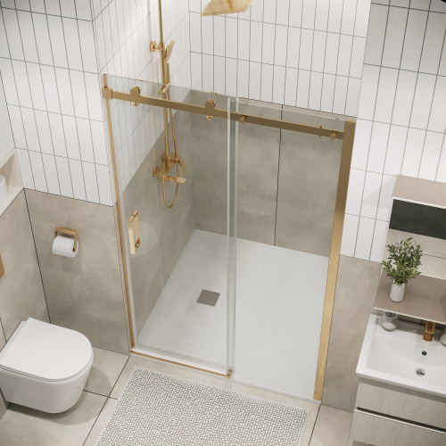 картинка Дверь в нишу Grossman Classic 100.K33.04.100.32.00 (100х195) золото сатин,стекло прозрачное,раздвижная, 1 место от магазина Сантехстрой