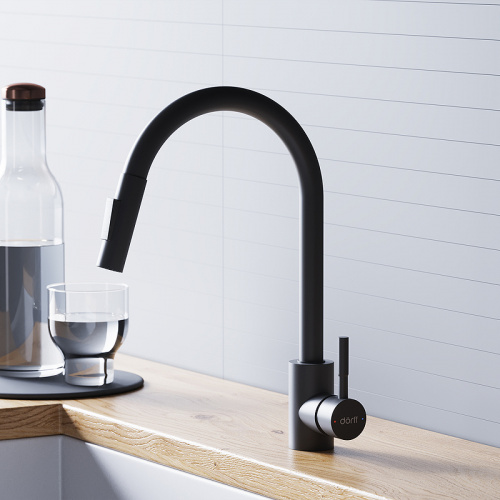 картинка D3007522 Logic Кухонный смеситель  с вытягивающимся изливом, черный от магазина Сантехстрой