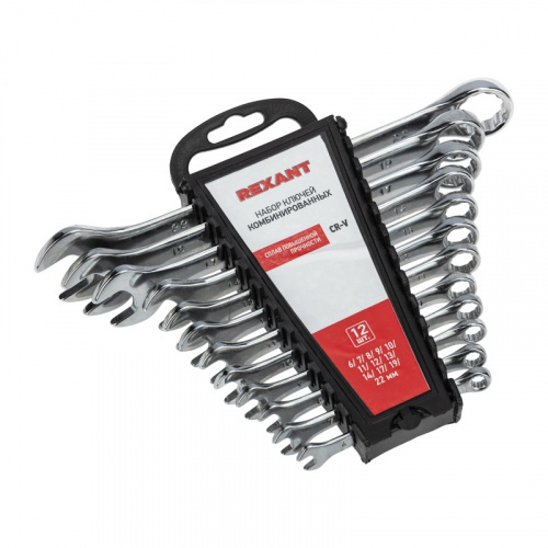 картинка Набор ключей комбинированных (6-14, 17, 19, 22мм) 12 шт, CrV,  зеркальное хромирование REXANT от магазина Сантехстрой