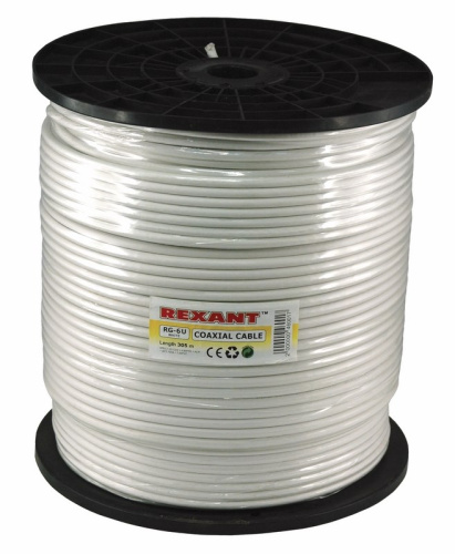 картинка Кабель коаксиальный RG-6U,  75 Ом, CCS/Al/Al,  64%,  305 м, INDOOR,  белый,  REXANT от магазина Сантехстрой