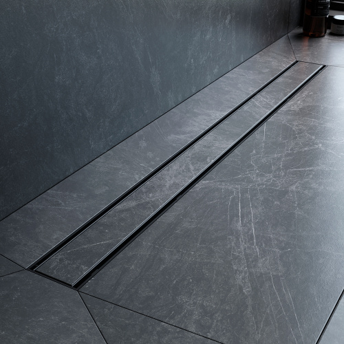 картинка W02SC-U11-090-04BM PrimeFlow Трап для душа линейный универс затвор Tile 90см цвет черн мат от магазина Сантехстрой