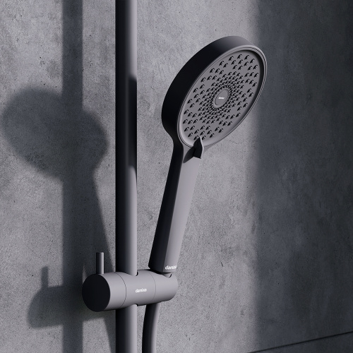 картинка 947760300 Apollo душевая система с ванно-душевым ТМС смесителем-полкой, черный от магазина Сантехстрой