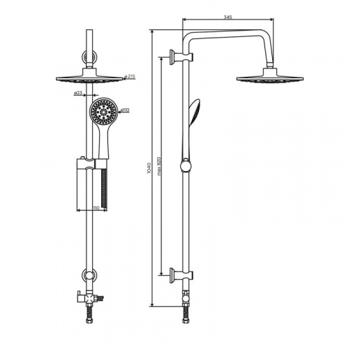картинка D0711010 Norma душевая система с тропическим душем и смесителем в комплекте от магазина Сантехстрой