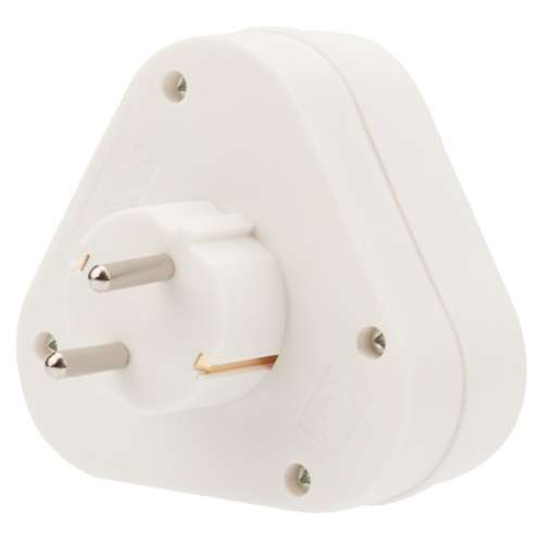 картинка Тройник электрический пирамида 16 А с заземлением белый REXANT от магазина Сантехстрой