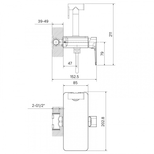картинка Смеситель IDDIS с гигиеническим душем встраиваемый полка черный Axes (AXEBLSHi08) от магазина Сантехстрой