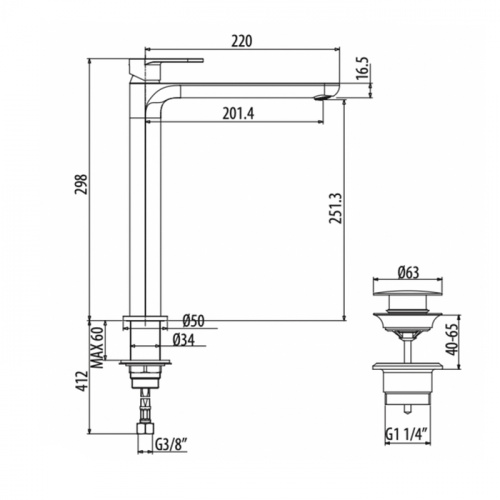 картинка Gattoni H2Omix7000 Смеситель для раковины  высокий 298 мм, с донным клапаном, излив 201,4  мм цвет черный матовый от магазина Сантехстрой