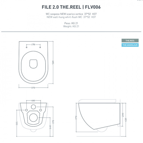 картинка Artceram FILE 2.0  Унитаз подвесной ТУРБО СМЫВ THE.REEL, 36х52 см, с креплениями, цвет белый SANIGLAZE (АКЦИЯ с нашего склада!) от магазина Сантехстрой