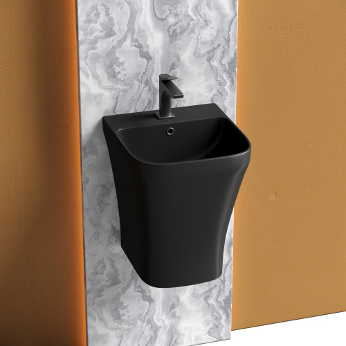 картинка CN6067MB Раковина моноблок подвесная DION (цвет Чёрный Матовый) с отверстием под смеситель, со сливо от магазина Сантехстрой