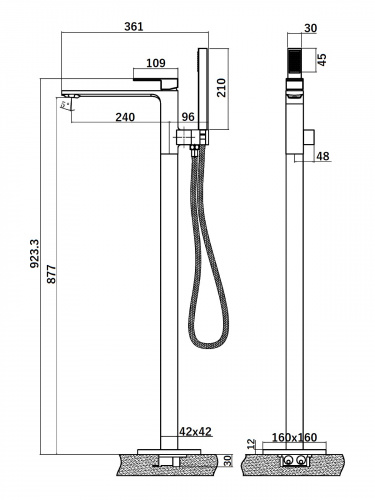 фото orange lutz m04-336cr однозахватный напольный смеситель для ванны