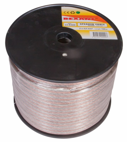 картинка Кабель акустический 2х4,00мм²,  прозрачный SILICON,  100м REXANT от магазина Сантехстрой