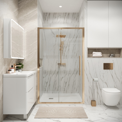 картинка Дверь в нишу Grossman Cosmo 100.K33.02.100.32.00 (100х195) золото сатин,стекло прозрачное,раздвижная, 1 место от магазина Сантехстрой