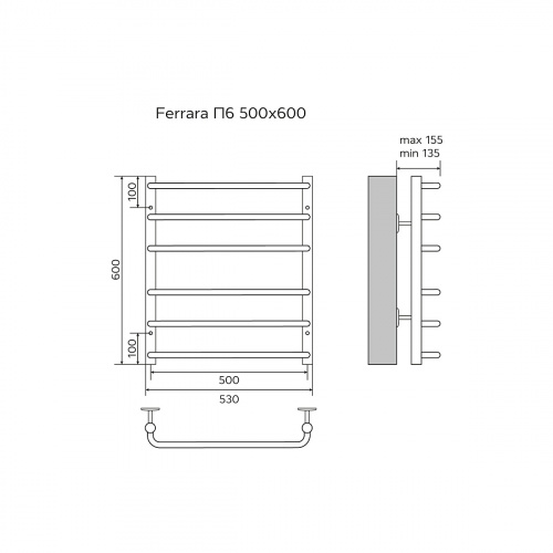 картинка Полотенцесушитель водяной AZARIO FERRARA 500/600 6 секций, нижнее/диагональное подключение, 1/2", хром (AZ09156) от магазина Сантехстрой