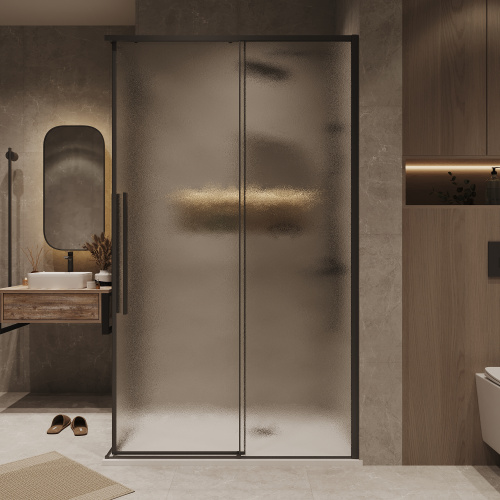 картинка Душевое ограждение Grossman Galaxy 300.K33.01.9080.21.02 (90х80х195) прямоугольник,раздвижная,черный матовый,стекло шиншилла, 1 место от магазина Сантехстрой