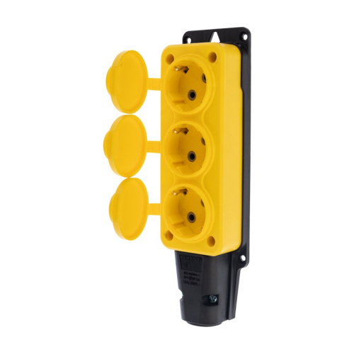 картинка Розетка штепсельная трехместная влагозащищенная,  с/з,  16 А,  IP54, каучук желтая REXANT от магазина Сантехстрой