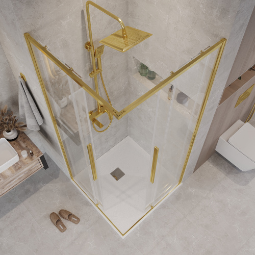 картинка Душевая перегородка 1/2 Grossman Galaxy 1/2.K33.01.90.32.00 (90х195) золото сатин,стекло прозрачное, 1 место от магазина Сантехстрой