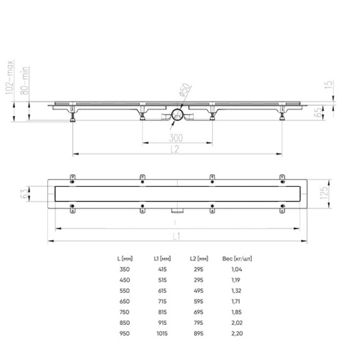 картинка Душевой лоток AZARIO D50 Klasik 750 мм, боковой слив, пластиковый, с черной решеткой (AZ-CH 750/50 KC) от магазина Сантехстрой