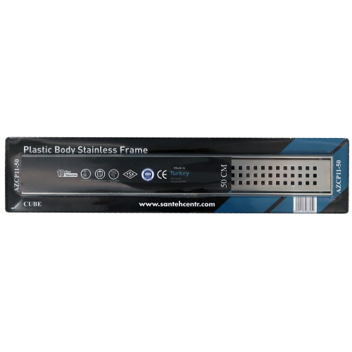 картинка Душевой лоток AZARIO CUBE 500 мм, боковой слив D40, пластиковый, решетка из нержавеющей стали (AZCP11-50 Cube) от магазина Сантехстрой