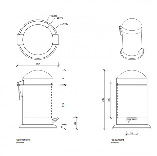 картинка DECOR WALTHER TE 30 Ведро 17xh31см, с педалью и крышкой, цвет: белый / сталь полированная от магазина Сантехстрой