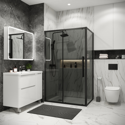 картинка Душевое ограждение Grossman Cosmo 100.K33.02.100.21.10-200.K33.02.80.21.10 (100х80х195) раздвижная,черный матовый,стекло тонированное,2 места от магазина Сантехстрой